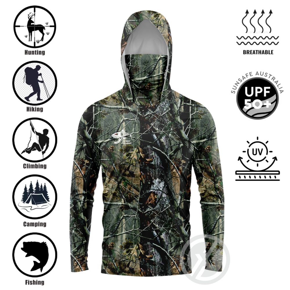Mens Fashion Casual - UPF50+ Hooded Fishing Shirt Built‑in Face