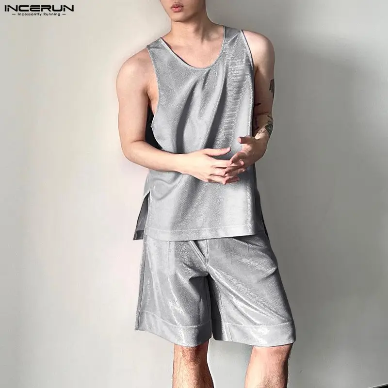 Mens Fashion Casual - INCERUN Men's Sets Shiny Solid O-neck