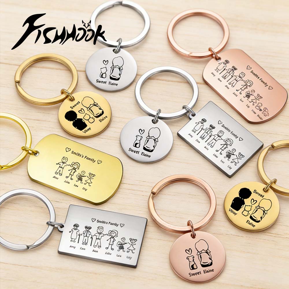 Men'S Fashion Gold Chain - Family Personalized Keychain Custom Name Key