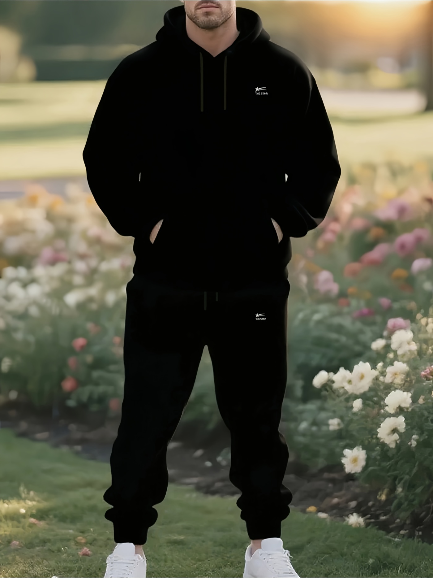 Men'S Fashion Trousers - 2026 Men 2‑Pieces Tracksuit Black Hoodie