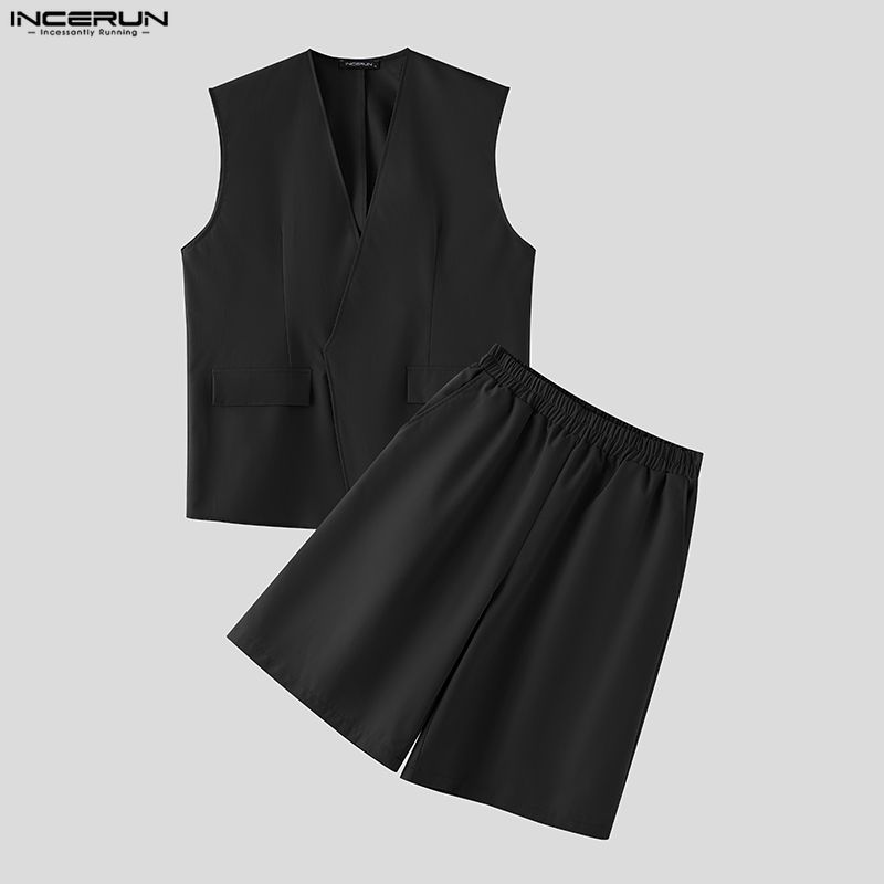 Mens Fashion Casual - INCERUN Men Sets Solid Color V