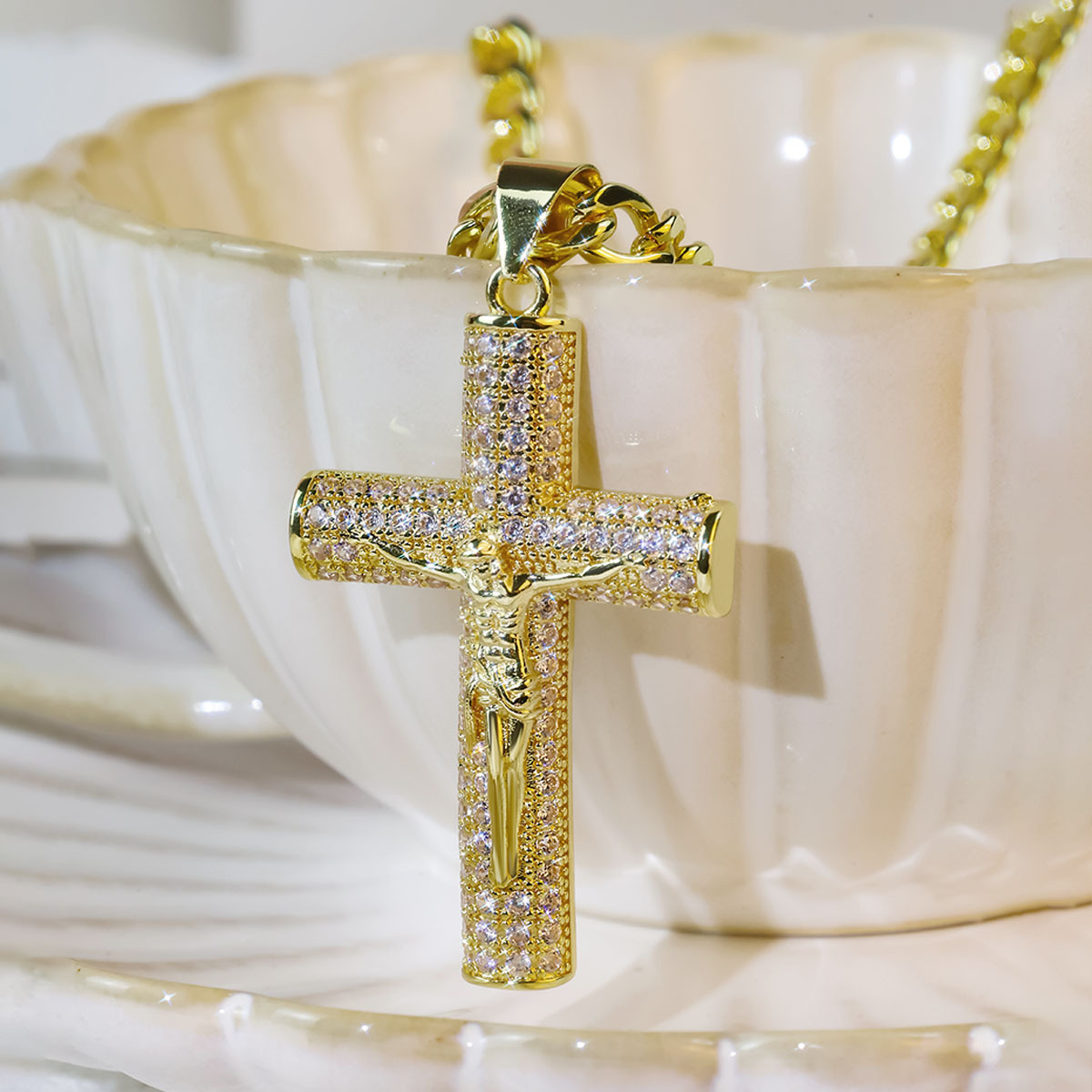 Gold-Plated Cross Necklace for - Men'S Fashion Gold Chain 评论和价格
