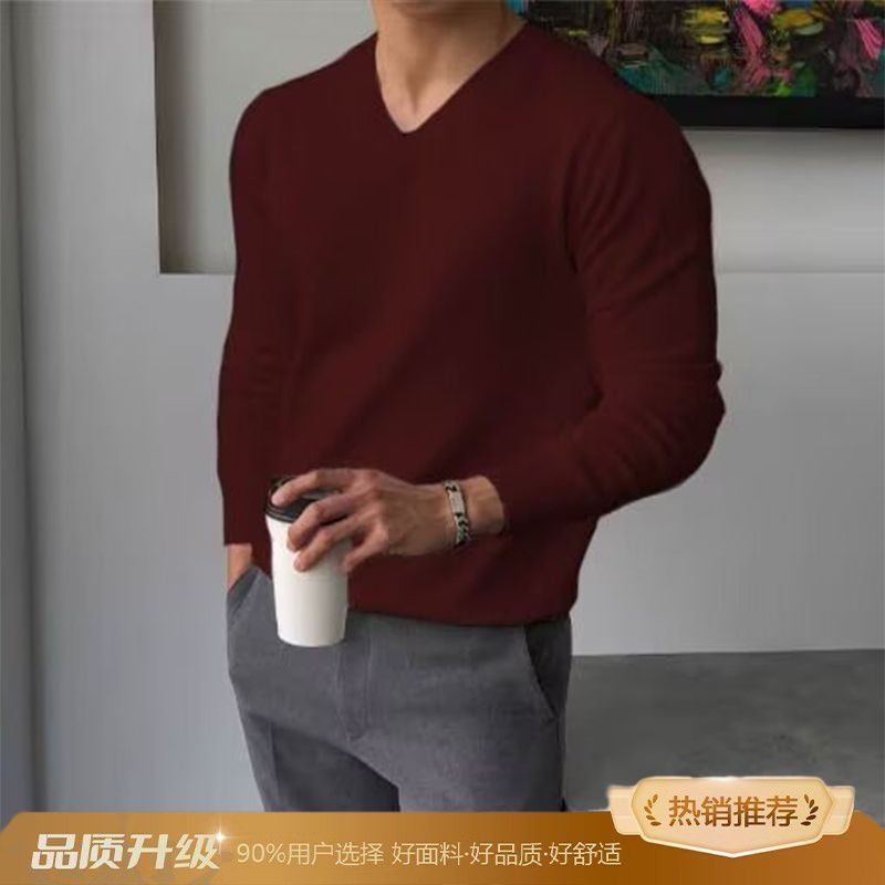 Men's Solid V-Neck Knitted Swe - Mens Fashion Jumpers 评论和价格