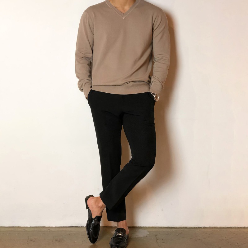 Men's Solid V-Neck Knitted Swe - Mens Fashion Jumpers 评论和价格