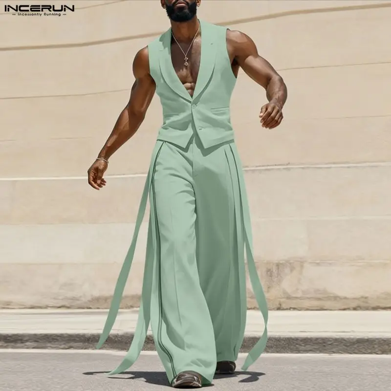 INCERUN Men Sets Solid Color V - Mens Fashion Casual 评论和价格