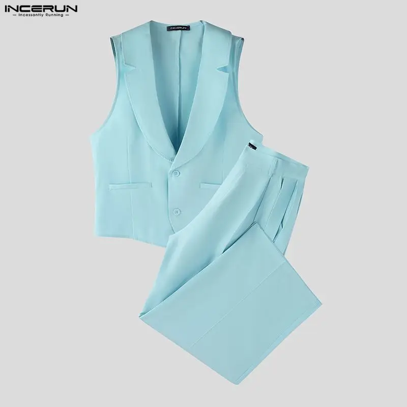 INCERUN Men Sets Solid Color V - Mens Fashion Casual 评论和价格