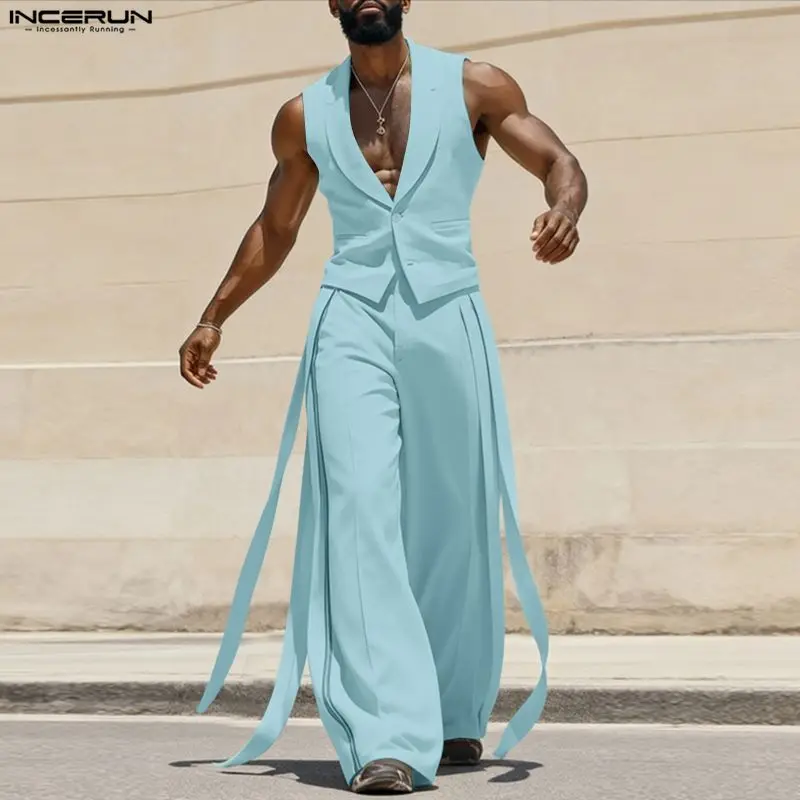 INCERUN Men Sets Solid Color V - Mens Fashion Casual 评论和价格