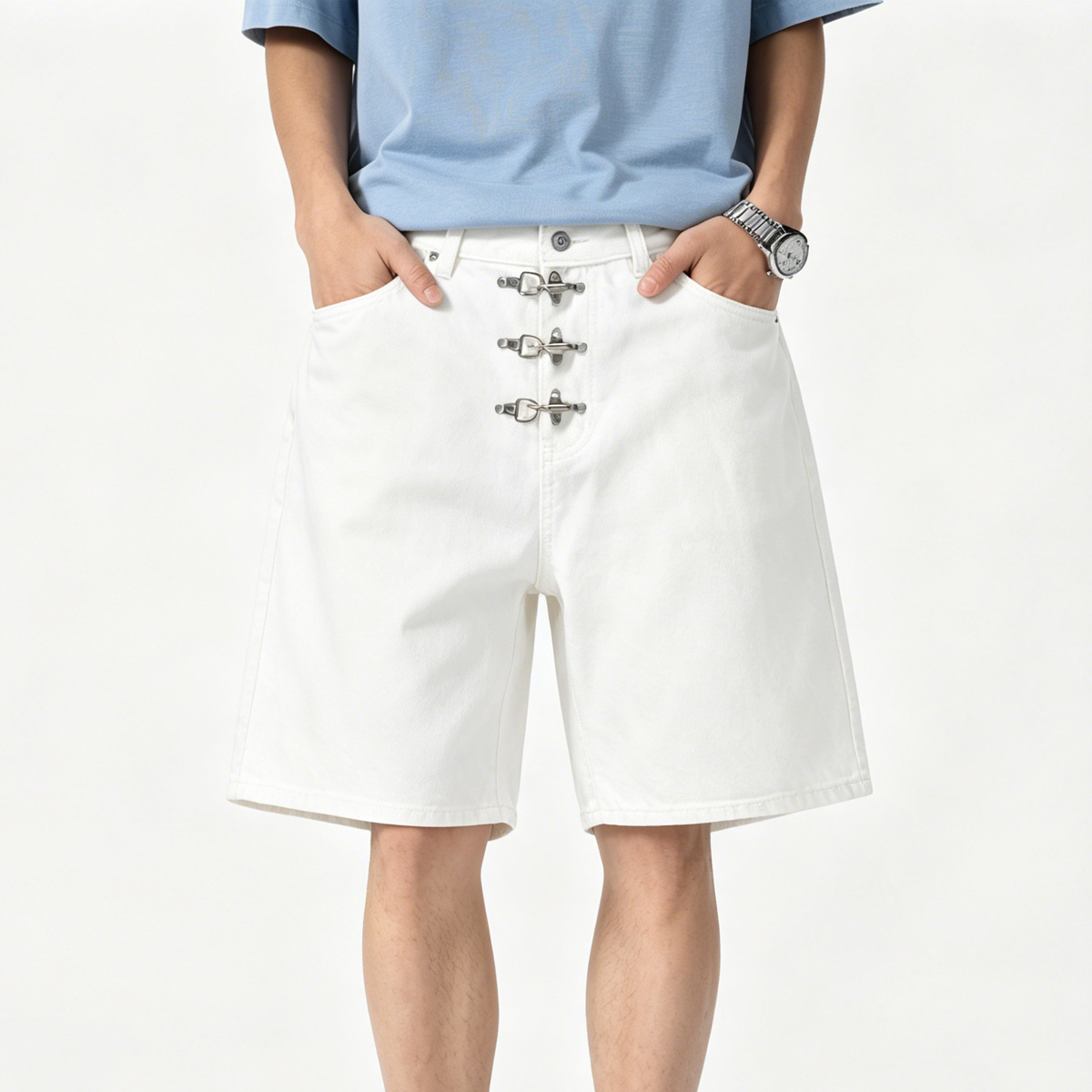 Metal Buckle Short Baggy Jeans - Men'S Fashion With Baggy Jeans 评论和价格