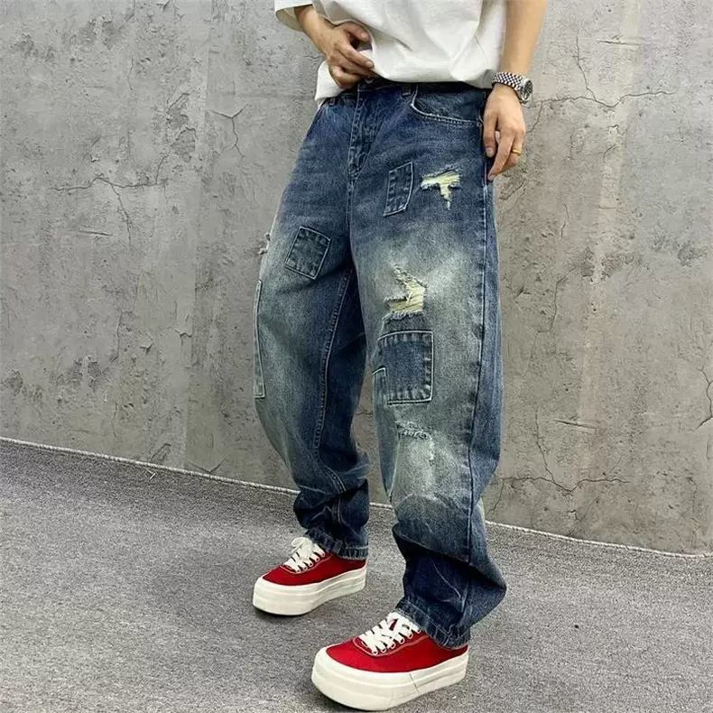 Brand Splicing Jeans Autumn Fa - Men'S Fashion With Baggy Jeans 评论和价格