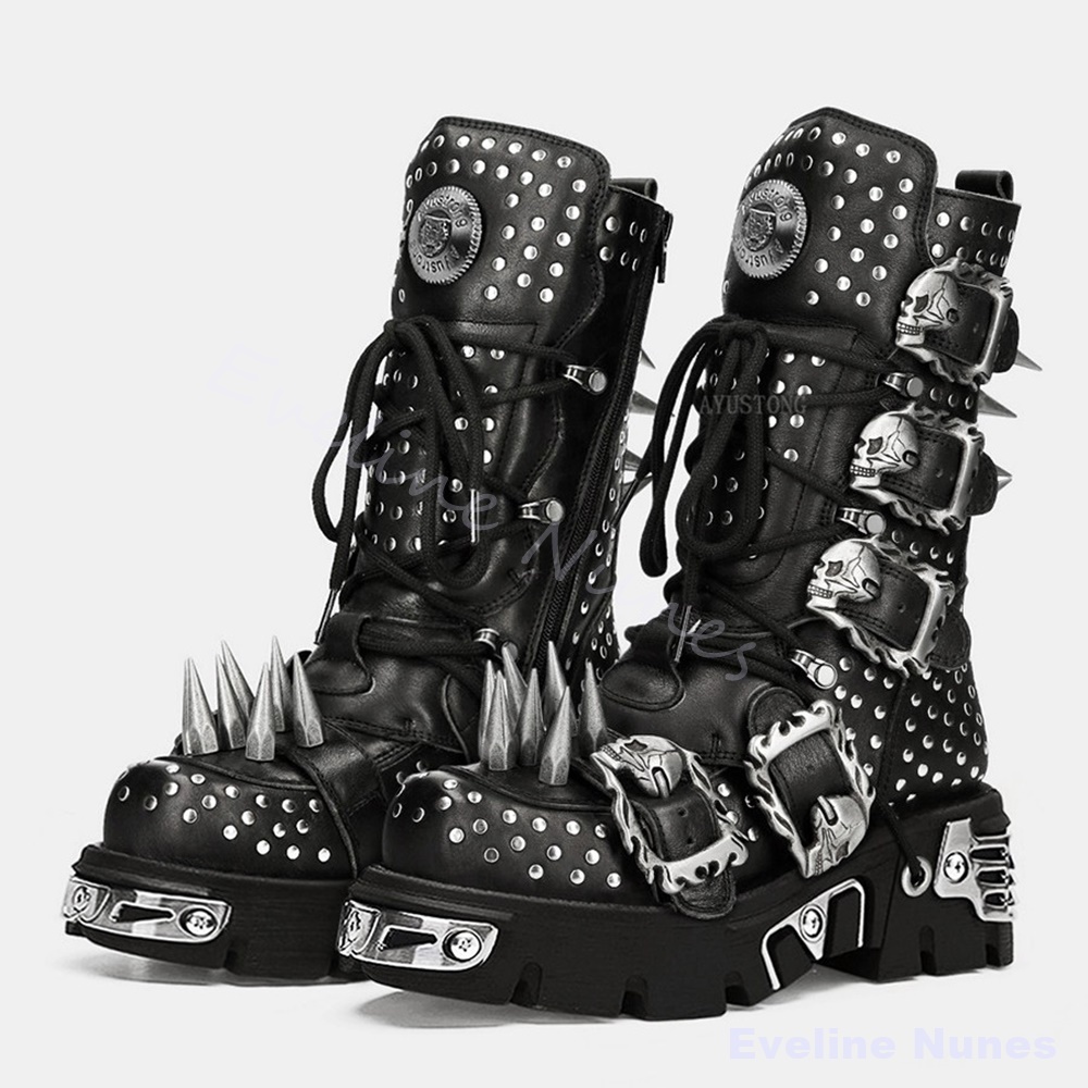 Gothic Halloween Cosplay Mid‑C - Mens Fashion Combat Boots 评论和价格