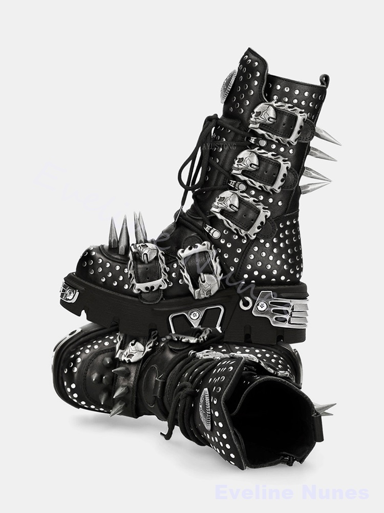 Gothic Halloween Cosplay Mid‑C - Mens Fashion Combat Boots 评论和价格
