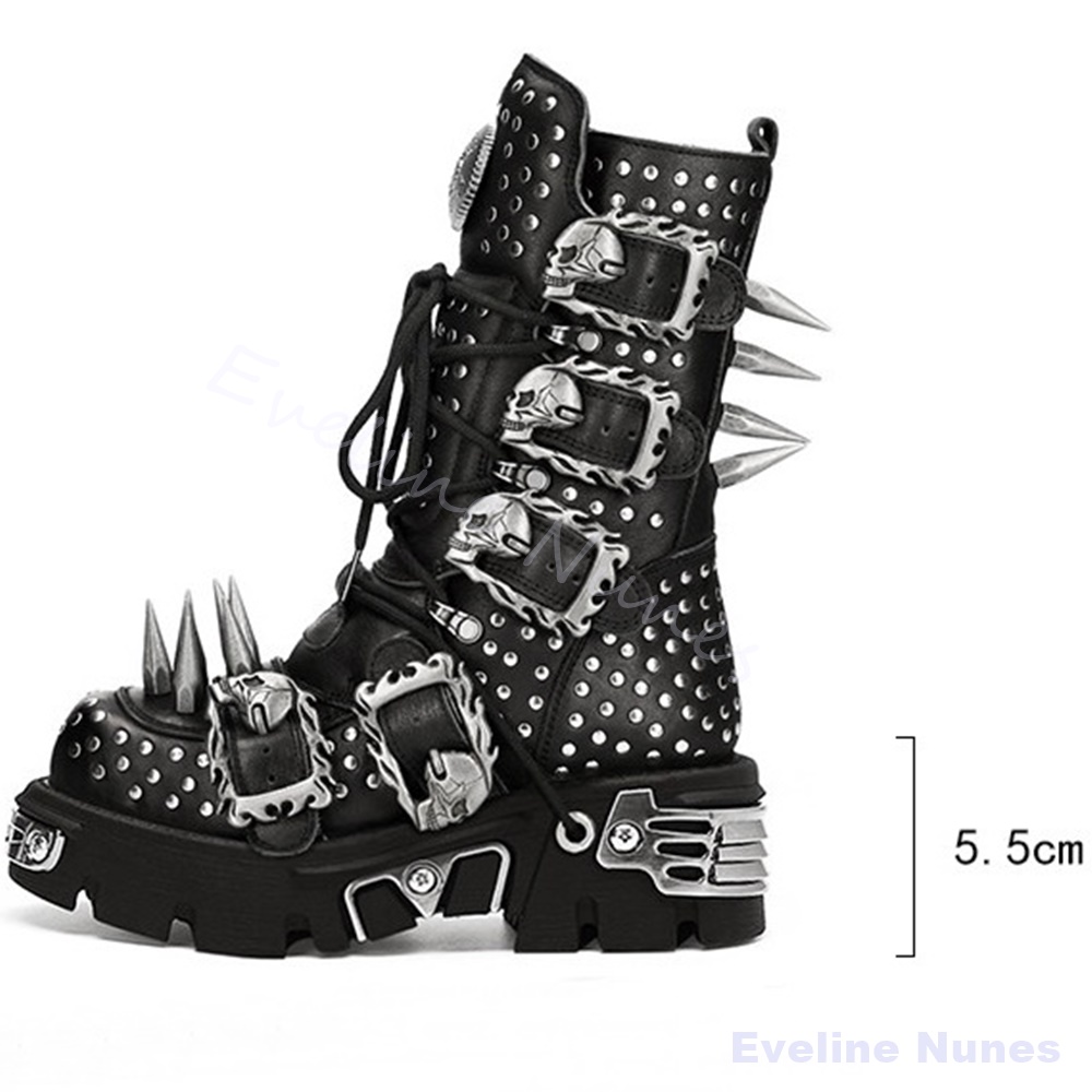 Gothic Halloween Cosplay Mid‑C - Mens Fashion Combat Boots 评论和价格