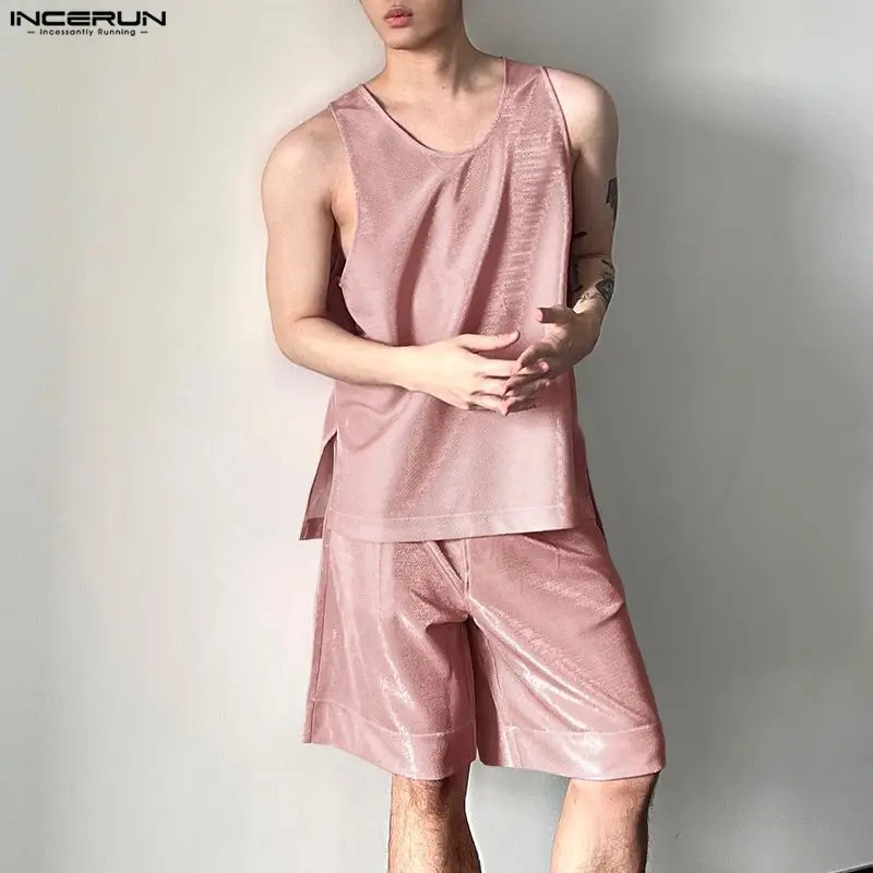 INCERUN Men's Sets Shiny Solid - Mens Fashion Casual 评论和价格