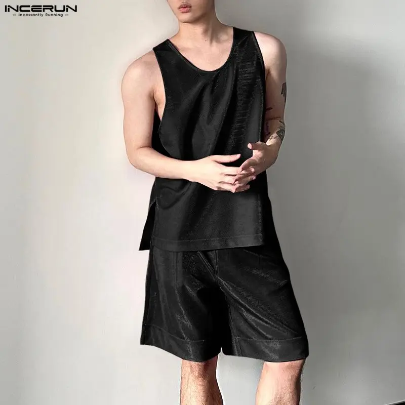 INCERUN Men's Sets Shiny Solid - Mens Fashion Casual 评论和价格