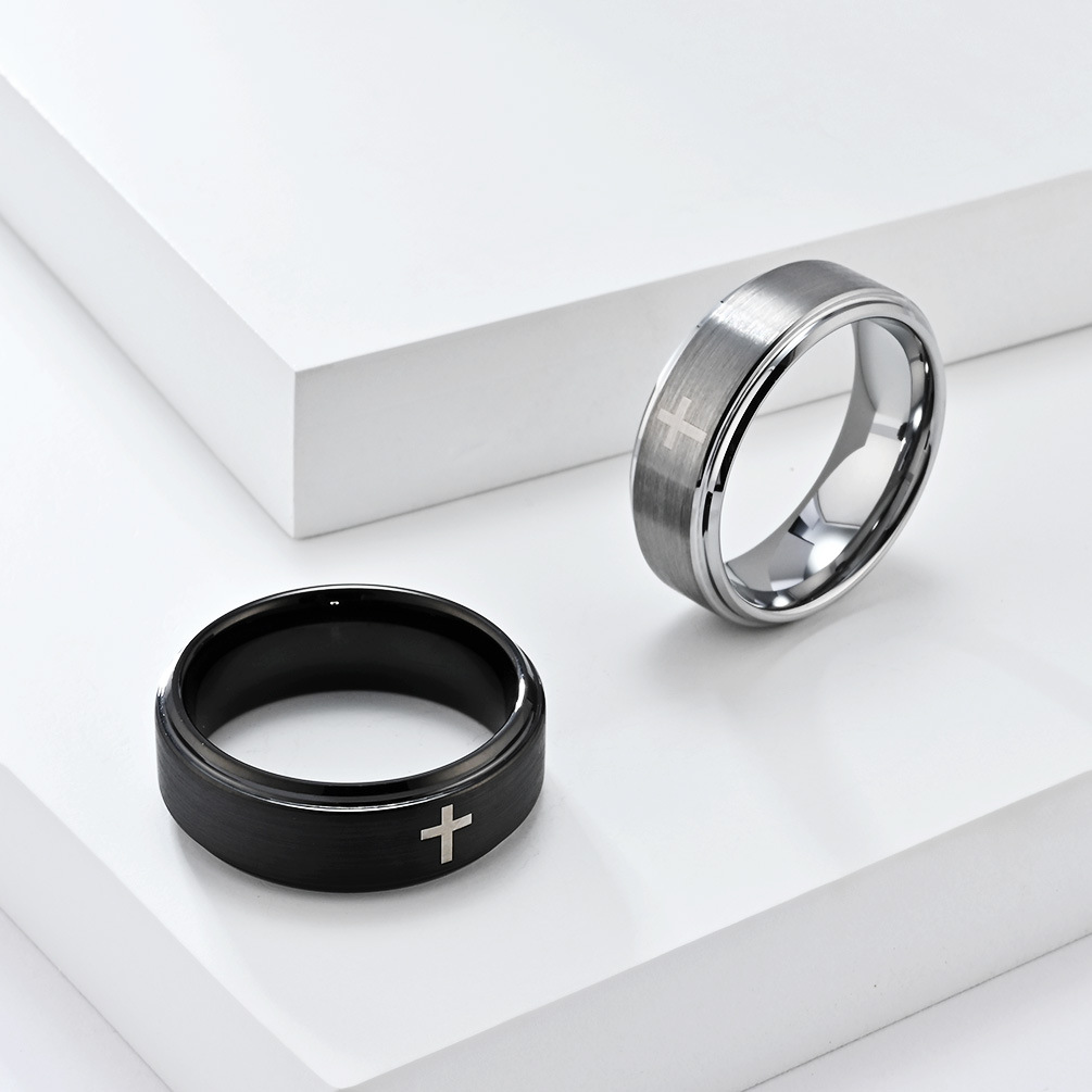 8mm Cross Ring for Men, Tungst - Men'S Fashion Easter 评论和价格