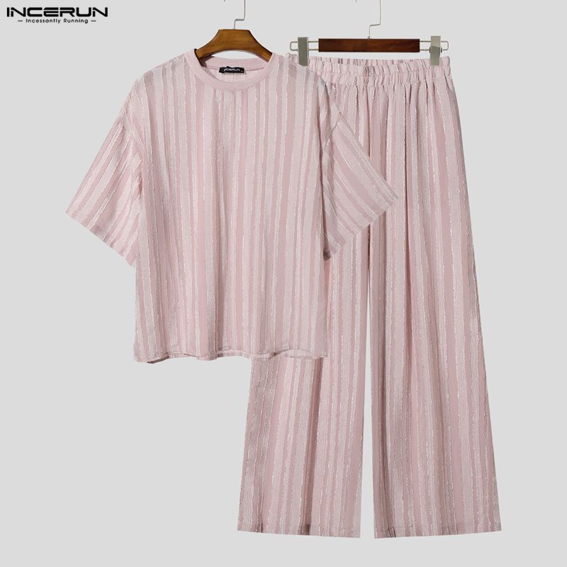 INCERUN Men's Sets Striped See - Men'S Fashion Trousers 评论和价格