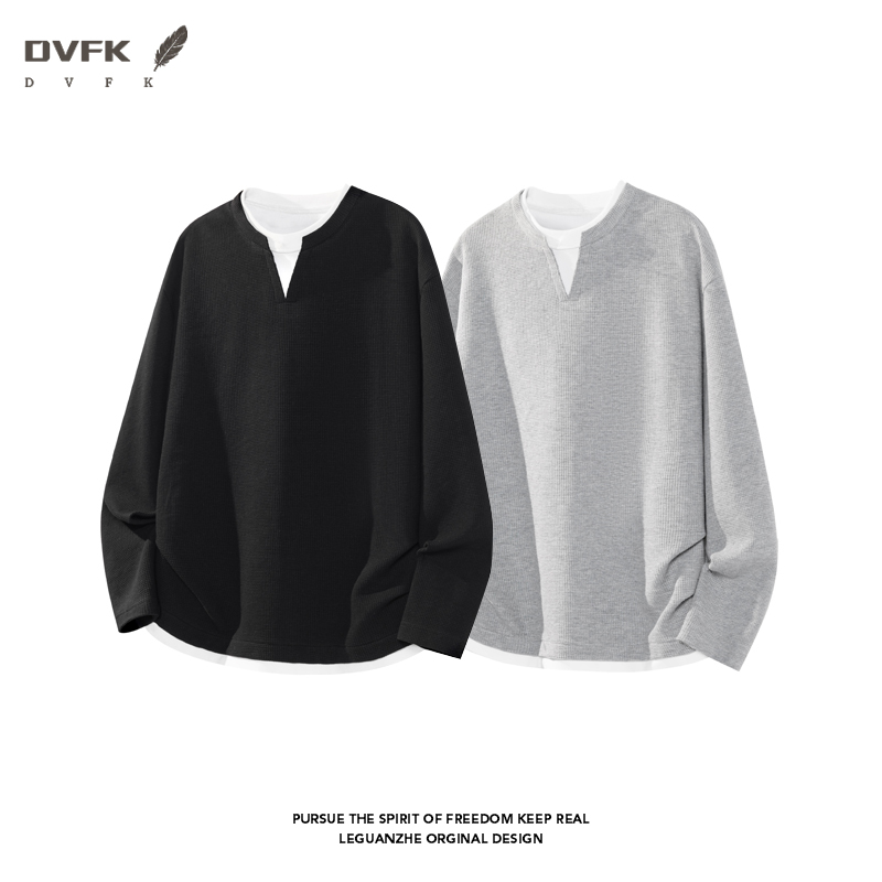 Men Fake Two Piece Long Sleeve - Mens Fashion Casual 评论和价格