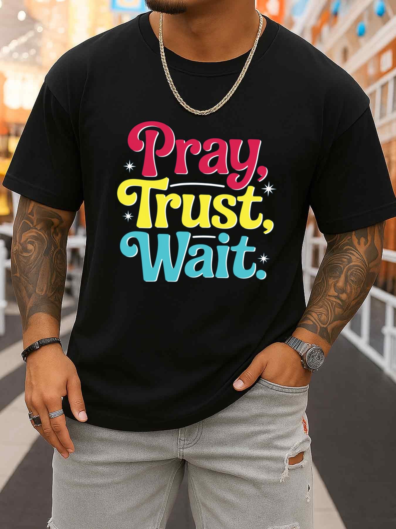 Pray, Trust, Wait T-Shirt Men' - Men'S Fashion Easter 评论和价格